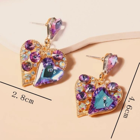 Rhinestone Heart Decor Drop Earrings - Picture 3 of 4
